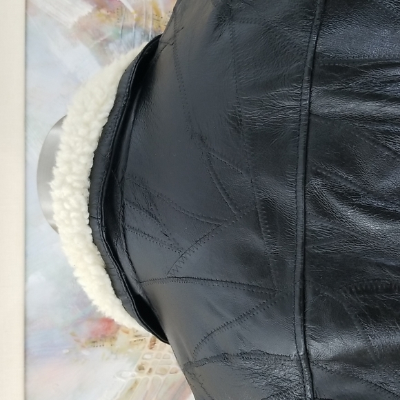 Cellini Genuine Patchwork Design Leather & Shearling Jacket - Picture 12 of 14